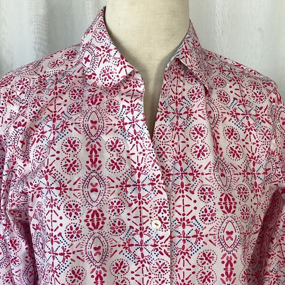 Foxcroft Easy Care Poplin 3/4 Length Flip Cuff Sleeve Blouse Women’s Large Stret - Picture 4 of 9